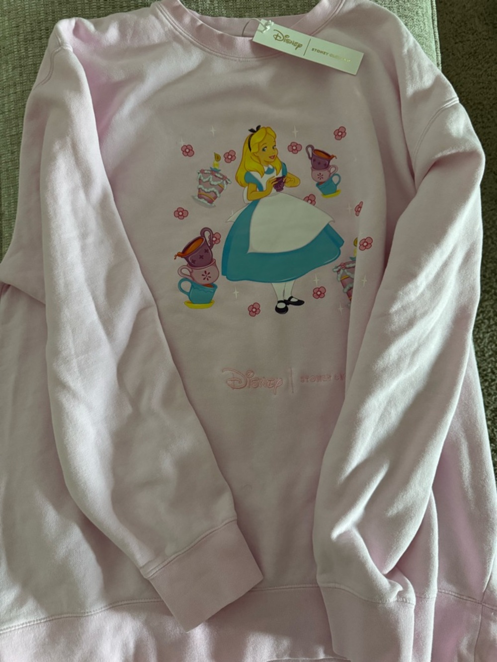Stoney Clover Lane Disney Pink Crewneck Sweatshirt with Alice, NWT, Size L/XL